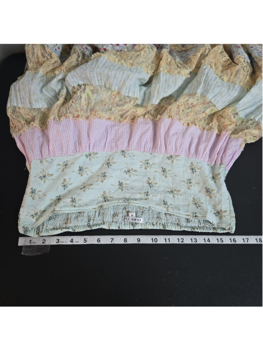 Luna Luz Womens Patchwork Lace Tiered Midi Skirt Medium Boho Cottage Prairie - Picture 6 of 7